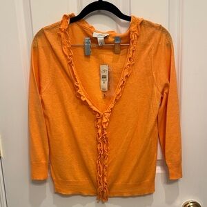 NWT Ann Taylor LOFT Women's Vibrant Orange Ruffle Blouse